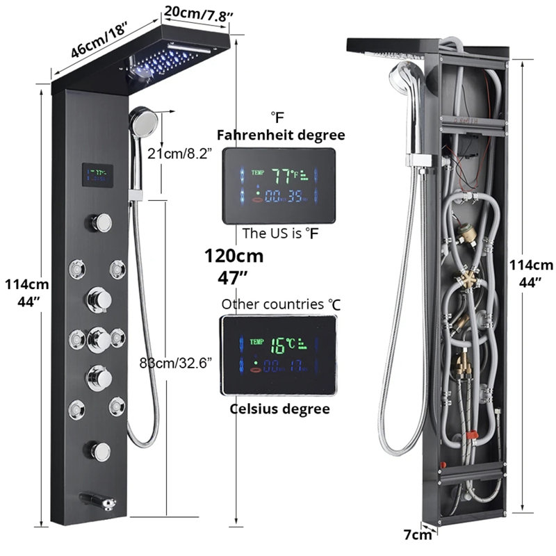 44.88'' Shower Panel with Fixed Shower Head, Black