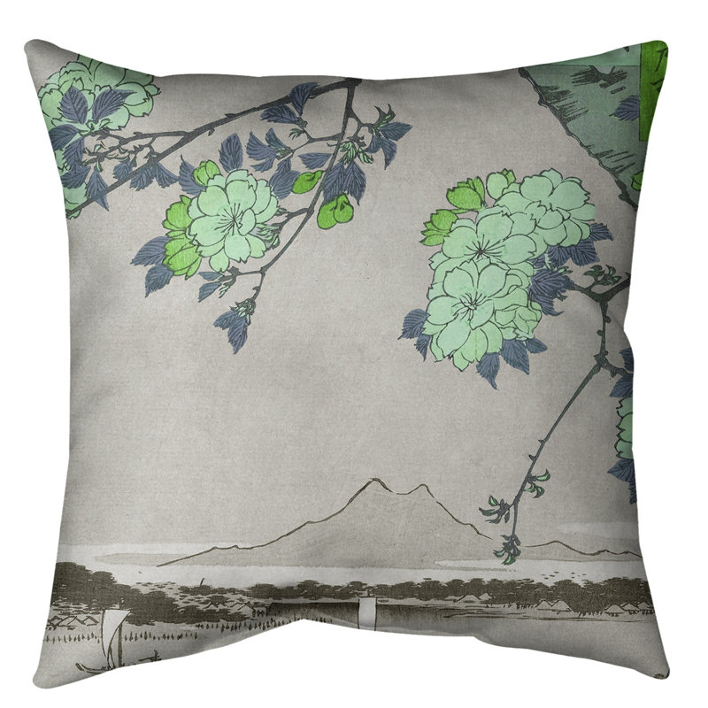 Coussin décoratif à fleurs sur le fleuve, 20 po x 20 po, Vert, Polyester sergé