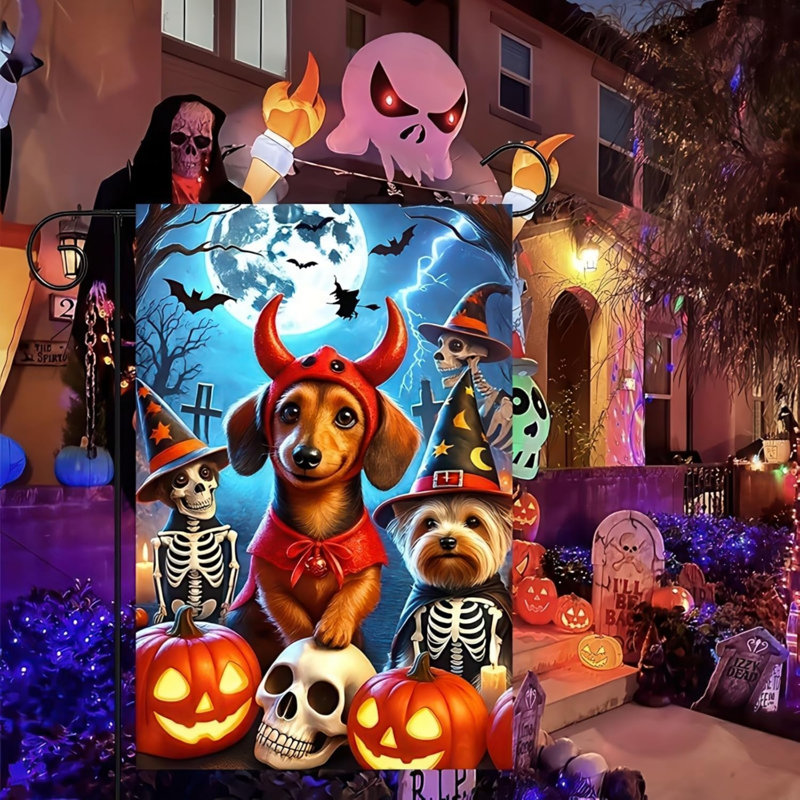Drapeau de jardin d'Halloween Yorkshire Teckel 30 x 45 cm en polyester