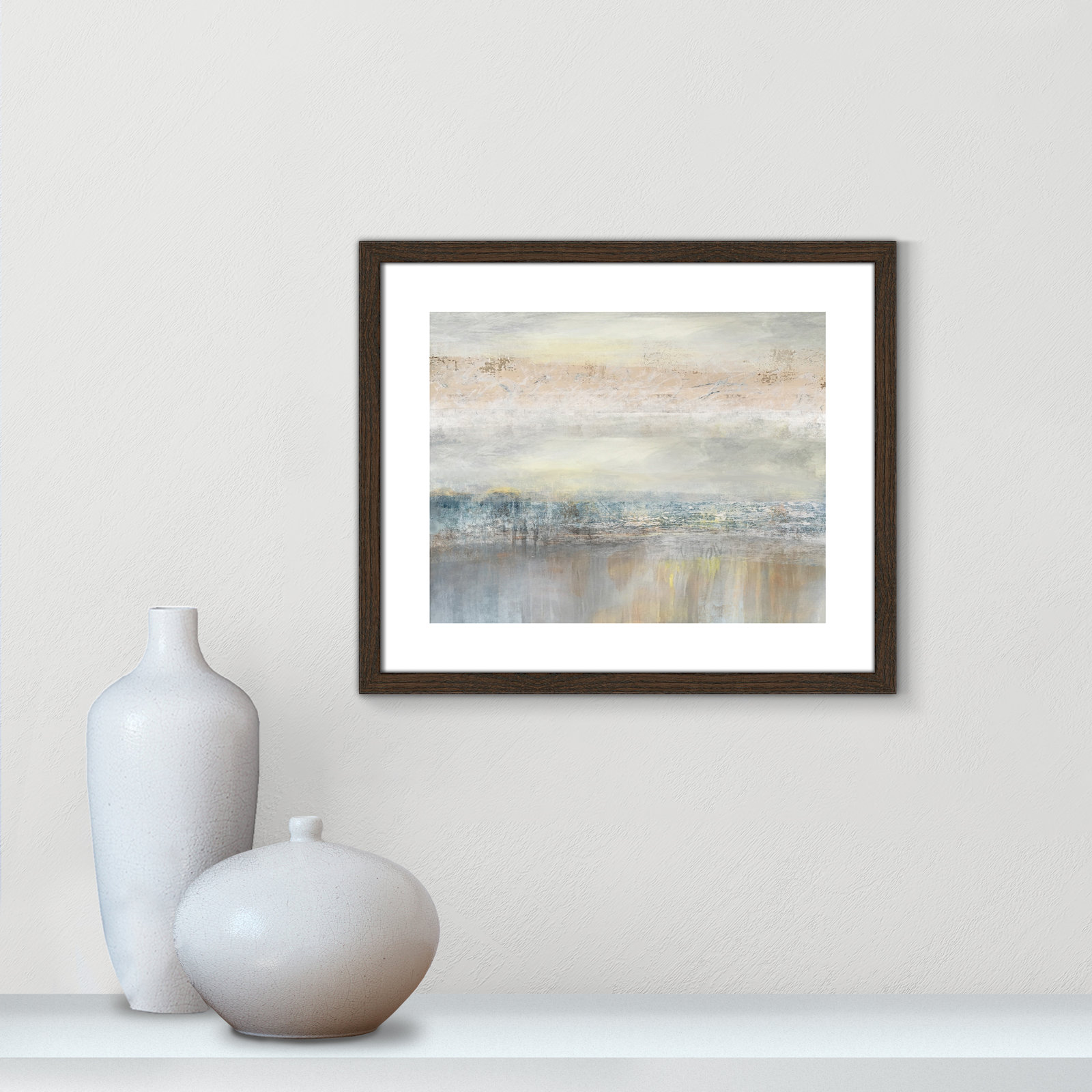 Electra "From A Distance" Painting by Nan, Picture Framed Paper, 16" H x 19" W, Walnut Wood