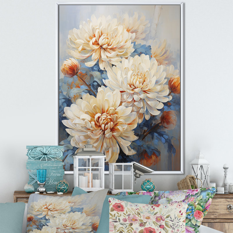 Garden Bliss Mums dans des couleurs douces, Cadre flottant blanc, H 32 po x l 16 po x P 1 po