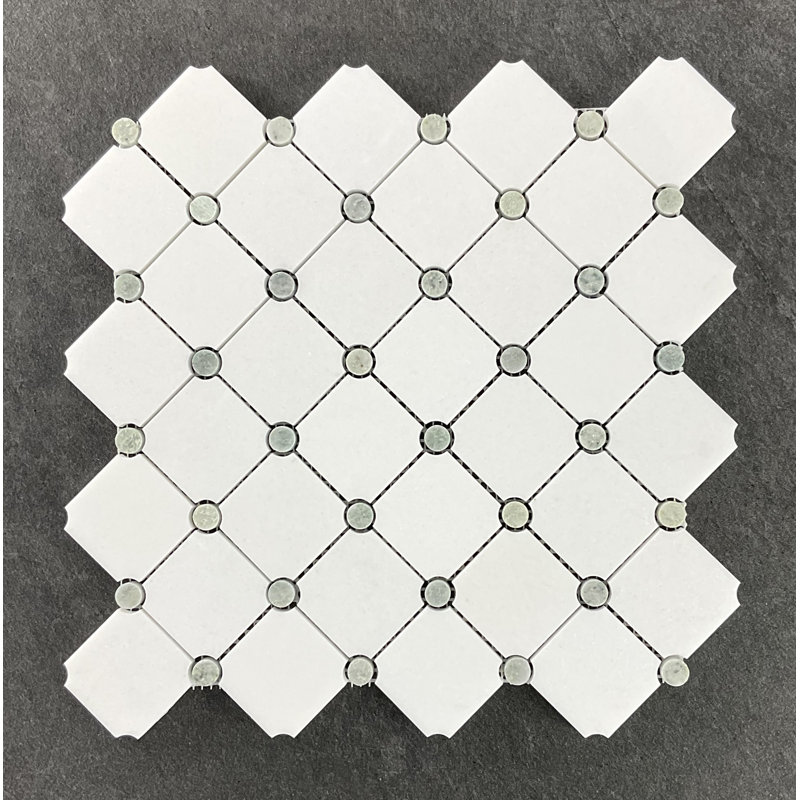 Carreau de mosaïque en diamant à pois, Blanc / Bleu