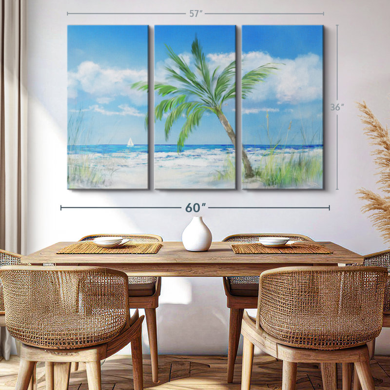 «Palm Tree Paradise», 3 pièces sur toile, H 36 po x l 57 po x P 1,25 po