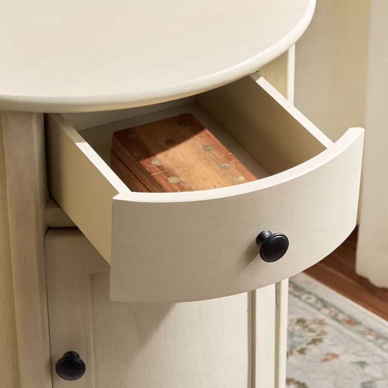 Regan Solid Wood Swivel Drum End Table with Storage, Sand