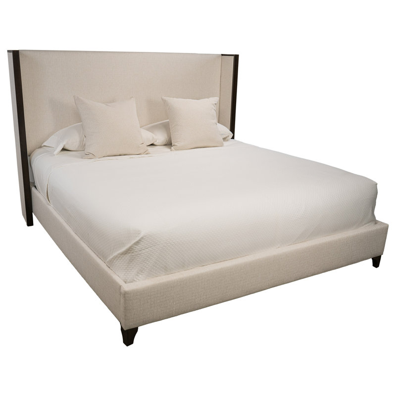 Megan Upholstered Wood Wing Plain, Off White, Queen