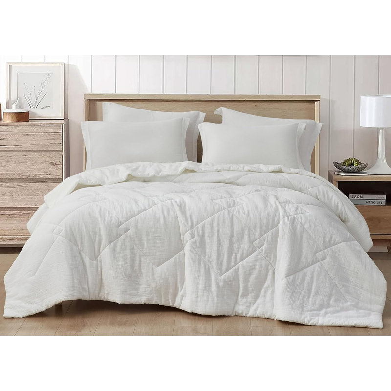 Skye Cotton Gauze Thin Comforter Set, White, King Comforter + 2 King Shams
