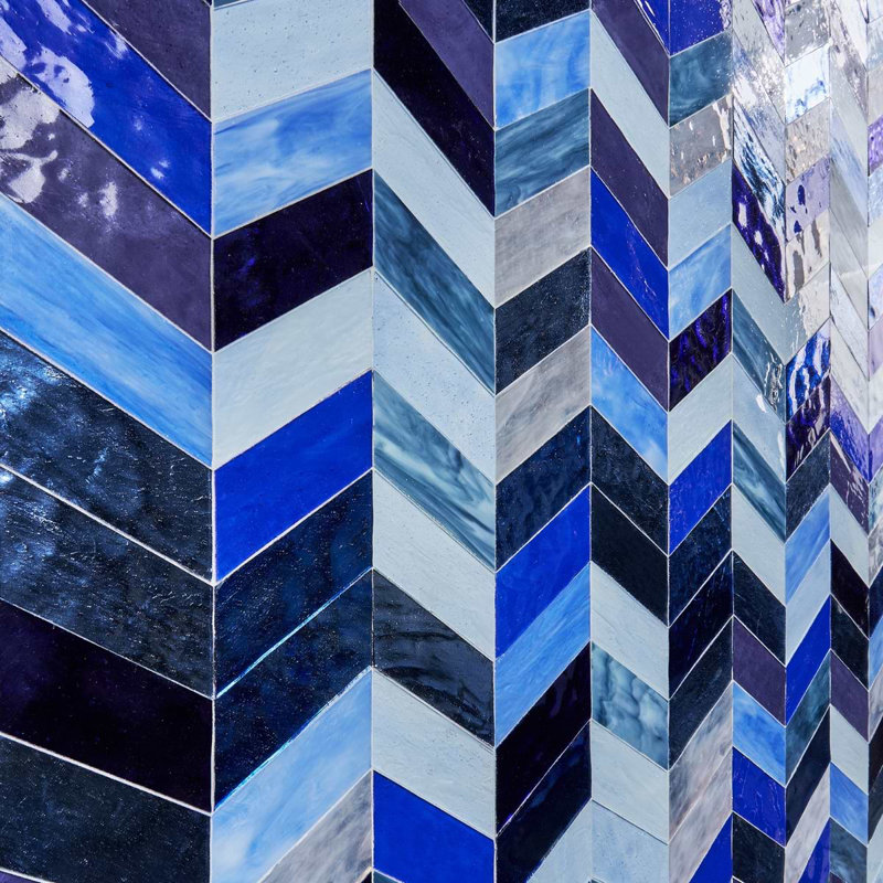 Elizabeth Sutton Meta Glossy Glass Chevron Mosaic Tile, Bayou