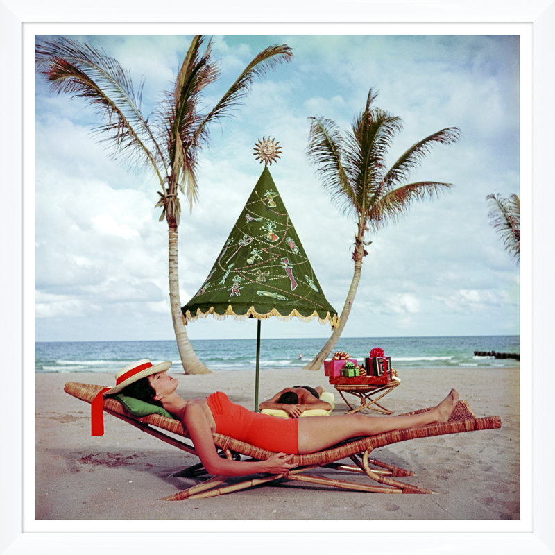 Palm Beach IdyII Print by Slim Aarons, 51.5" H x 51.5" W x 1.5" D, White Single Picture Framed