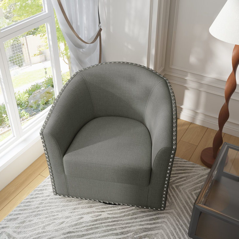 Yamber Upholstered Swivel Barrel Chair, Light Gray Polyester