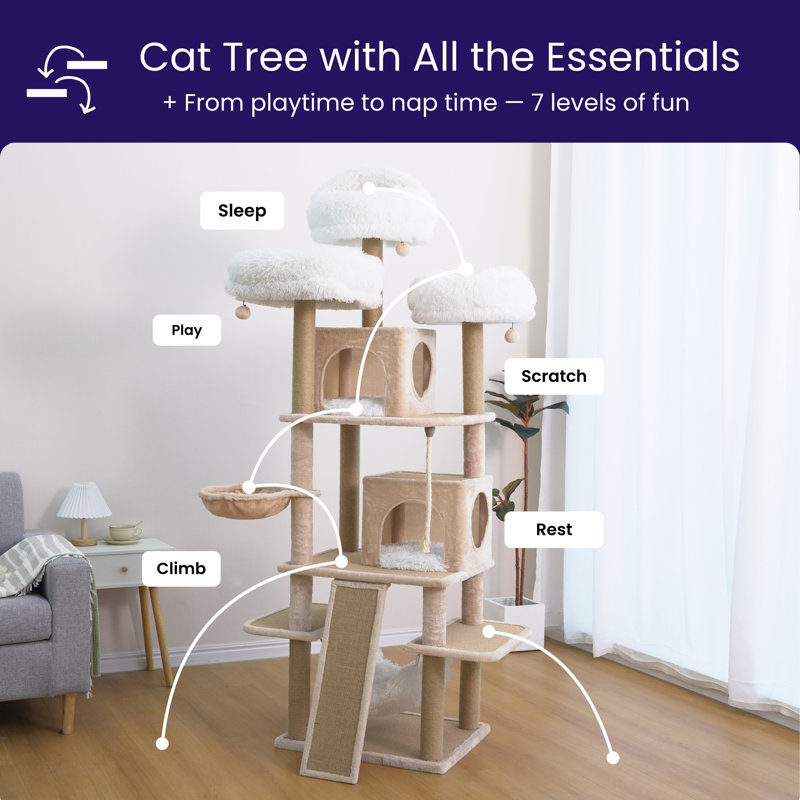 Catry 74.5" Cat Tree with Scratching Pad, Hammocks, and Condos
