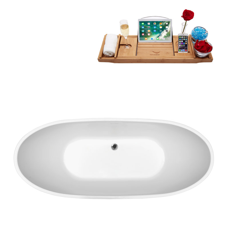 1574.8mm x 718.8mm Freestanding Soaking Acrylic Bathtub, Polished Chrome