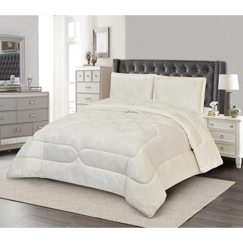 Bridal Jacquard Bedspread With Pillow Sham  Floral Printed Coverlet, Decorative Luxury All-Season Bedding, Cream