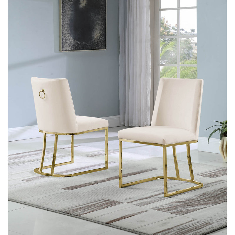 Stansted 19'' H Velvet Upholstered Side Chair, Gold, Cream