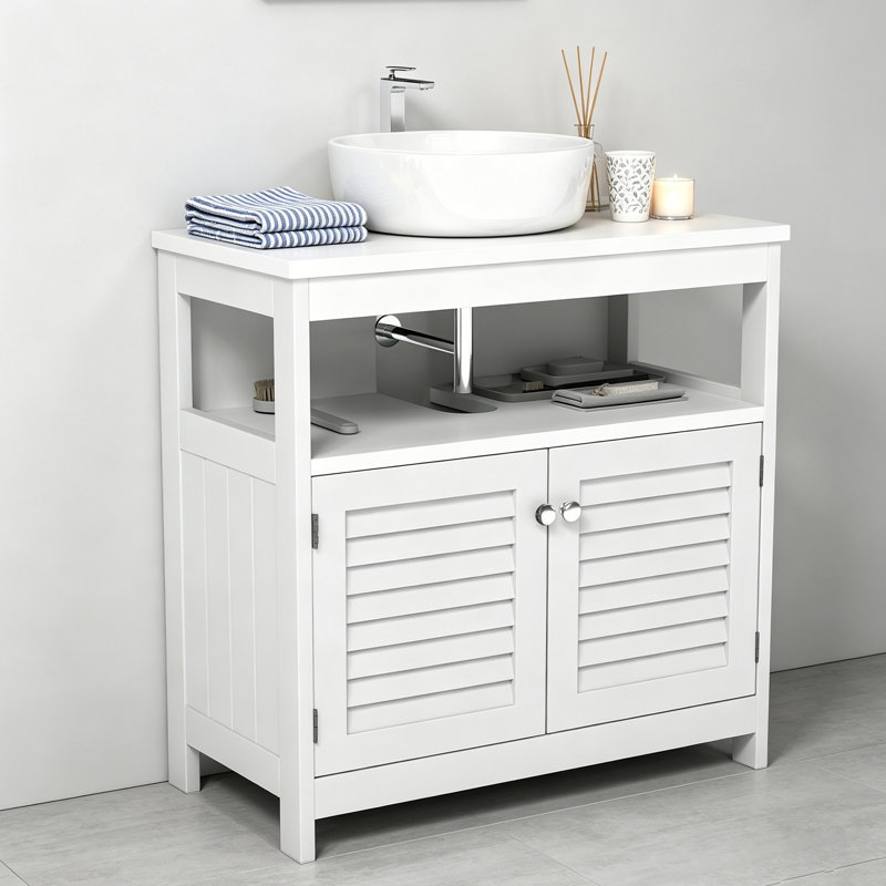 Freestanding Bathroom Cabinet, Under Sink Cabinet Vanity Unit Bathroom Cabinet with 2 Doors, White