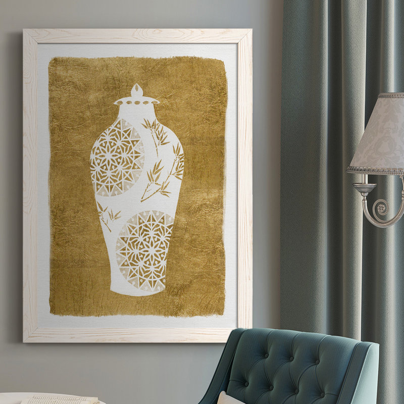 Jaike Golden Urn II, reproduction d'art sur toile, H 43,5 po x l 31,5 po x P 1,25 po, Blanc