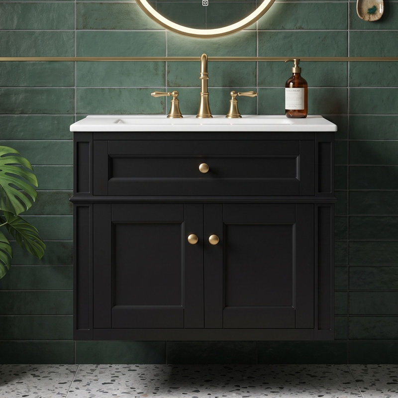 Meuble-lavabo de salle de bain avec lavabo en céramique, Black