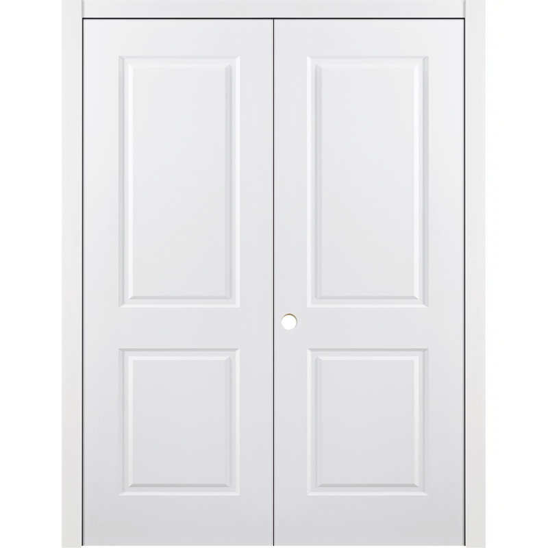 2-Panel Pre-Hung White Laminated Traditional Interior Double Door, 64" x 80", Right Hand/Inswing