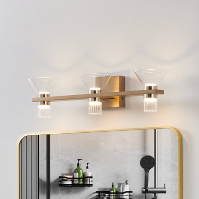 Lucca 25-inch 6-light Champagne Gold and Polished Nickel 5CCT LED Vanity Light with Clear and Clear Ribbed Glass