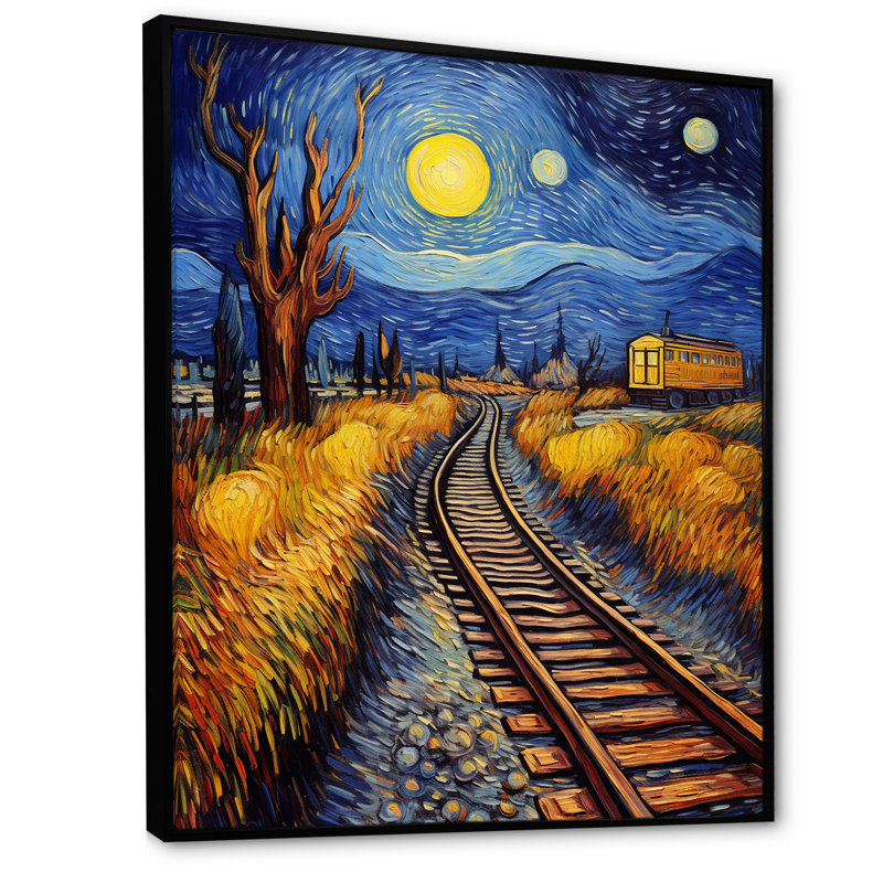 Train Rails par Vincent - art mural moderne, salon, H 20 po x l 12 po x P 1 po, Cadre flottant noir