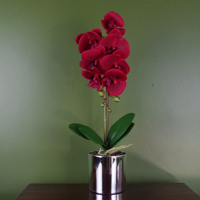 Plastic, Silk Artificial Arrangement in Pot, Red