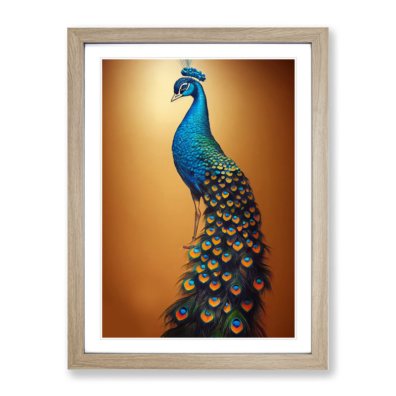 Shimmering Peacock - Framed Print, 46cm H x 34cm W x 2cm D, Oak Framed