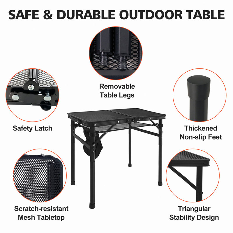 Table de camping de 2 pi avec bureau en filet, petite table de barbecue pliable et portable avec sac en filet