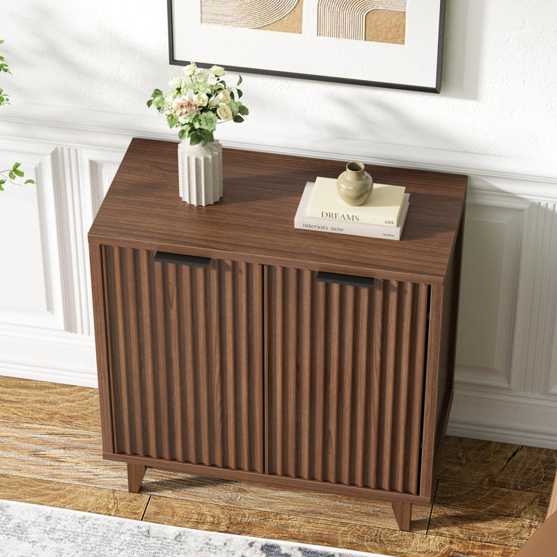 Multifunctional  Storage Cabinet with 2 Door, Walnut/Black, 31.4" H x 31.4" W x 15.3" D