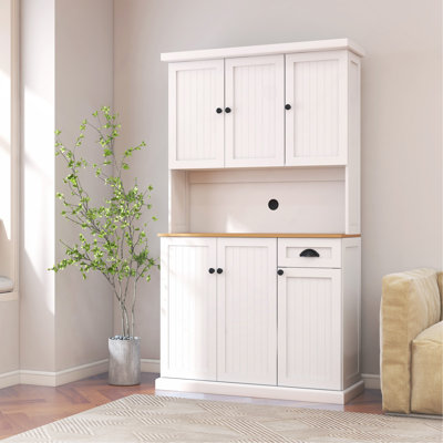 Cabinet 71" Kitchen Pantry Storage With Microwave Oven Countertop, Freestanding Hutch Cabinet With Adjustable Shelves, 6 Doors And 1 Drawer