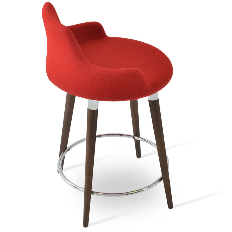 Tabouret de bar et de comptoir Dervish, Noyer, Similicuir rouge, Tabouret de comptoir (siège d'une hauteur de 24,5