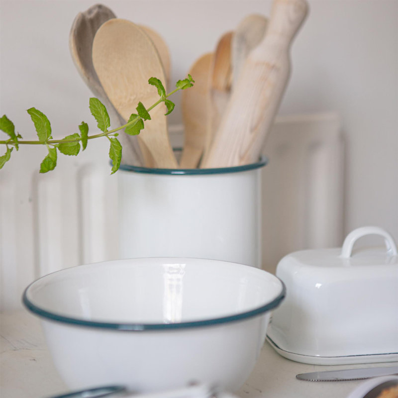 Metal Round Utensil Crock, Green