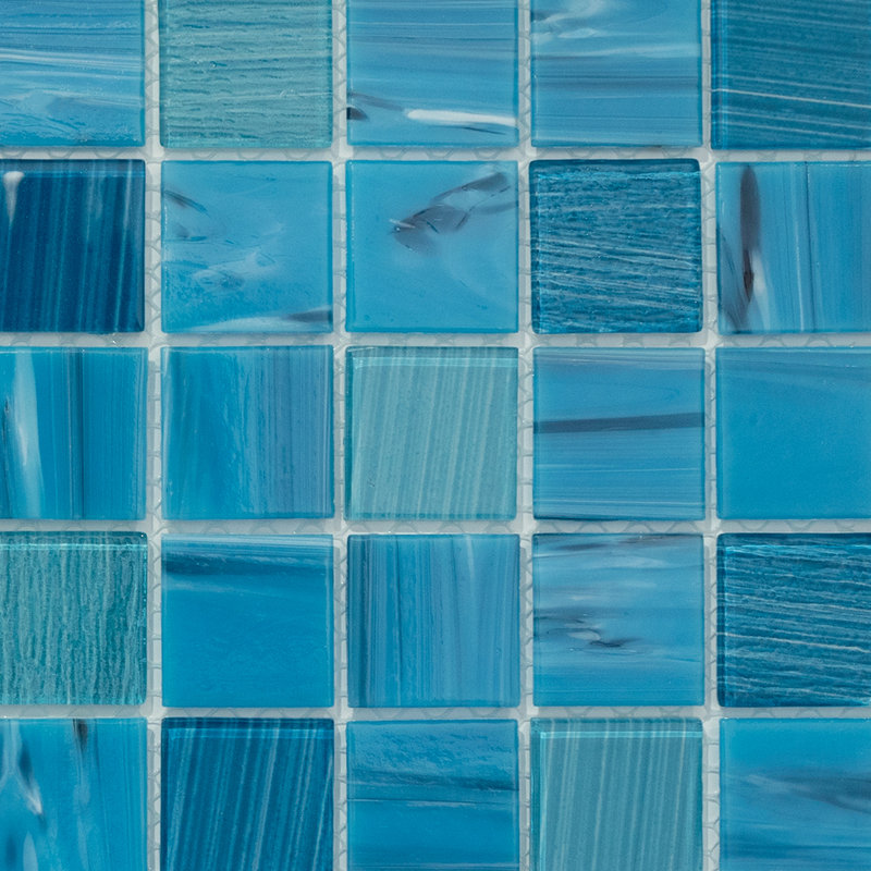 Premium Textured 1.4" X 1.4" Straight Edge Glass Mosaic Tile, Ocean Blue