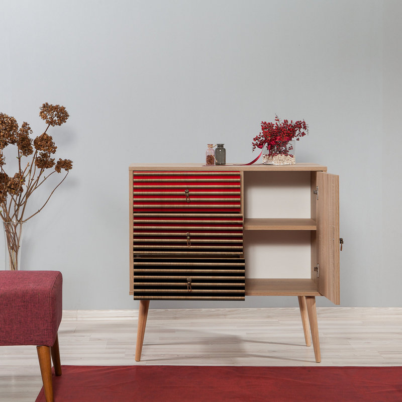 Schulter 3 Drawer 90cm W Combo Dresser, Red/Black