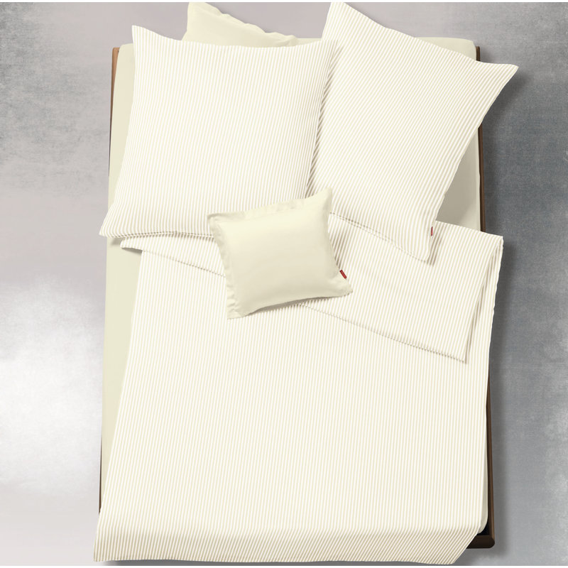 Streifsatin Linz 100% Cotton 255 TC Duvet Cover Set, Single - 1 Pillowcases (80 x 80 cm), Wool white