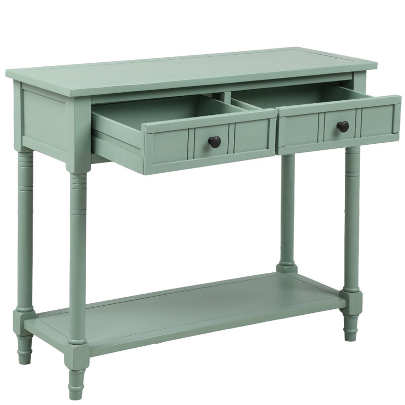 Charmie Wooden Console Table with Two Drawers and Open Shelf for Living Room, Retro Blue