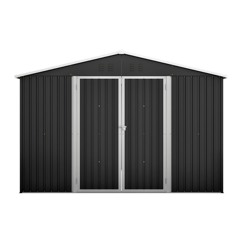 Outdoor Storage Shed 10x10 Ft, Metal. Lockable Doors & Frame. Enhanced Ventilation Waterproof. Black. Suits Lawn, Backyard, Patio Demands Strong Structure For . , Ventilated, Ideal