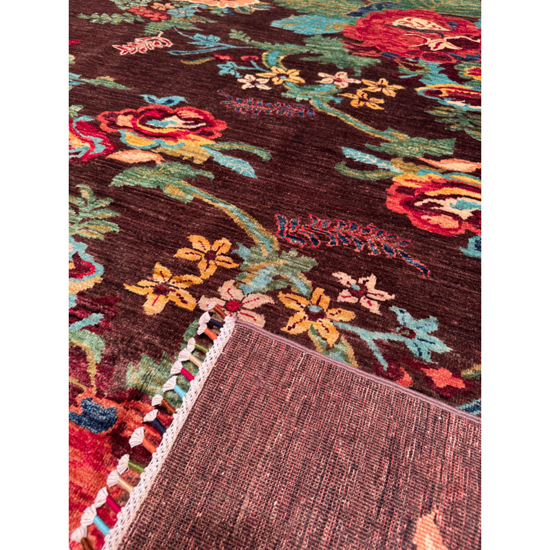 Tapis en laine et coton brun noué à la main Original Original