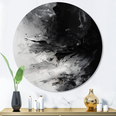 «Black Textured Splash Paint», art mural rond en métal abstrait III