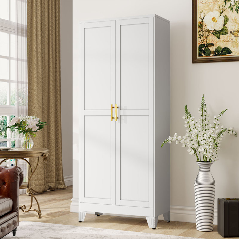 Grande armoire de rangement en métal 70,87 po avec 4 tablettes réglables, Blanc