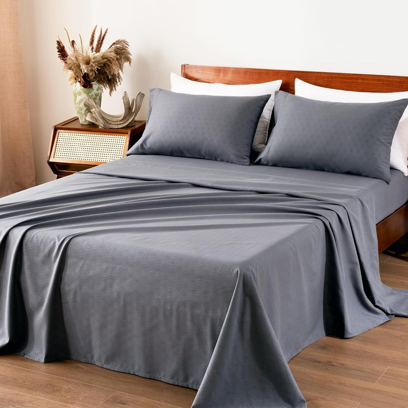 Ensemble de draps, Motif alvéolaire gris, Très grand lit