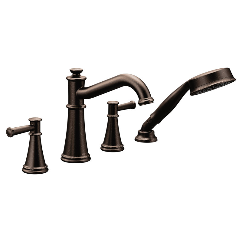 Belfield Double Handle Deck Mounted Roman Tub Faucet Trim with Handshower, Oil Rubbed Bronze