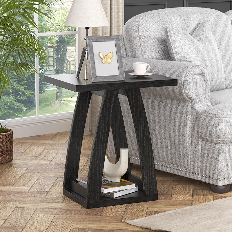 Linnis Solid Wood End Table, Black