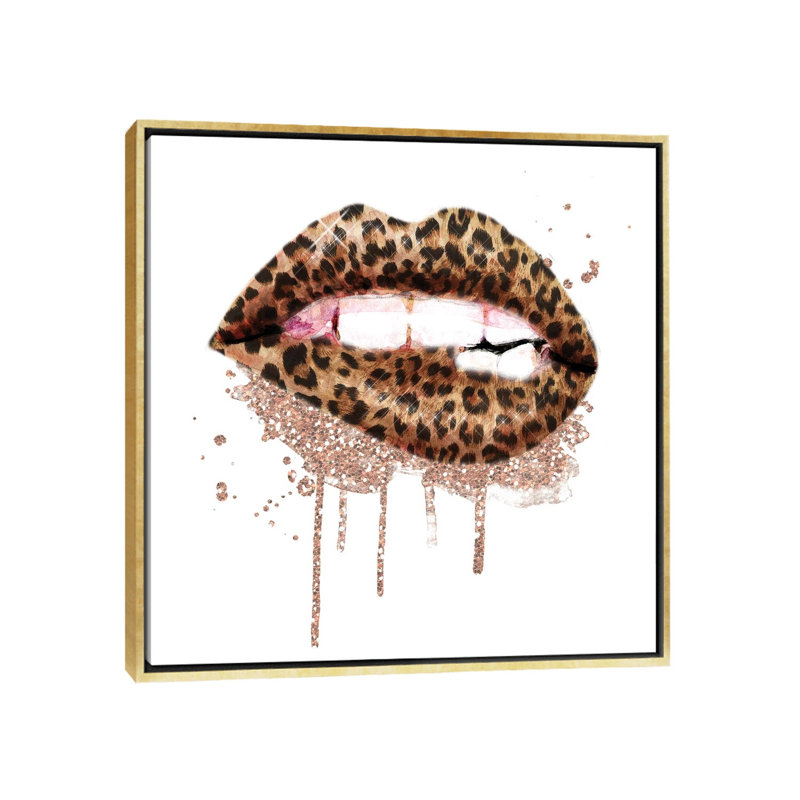 «Leopard Lips» par Ephrazy, impression sur toile tendue, H 12 po x l 12 po x P 1,5 po, Cadre doré