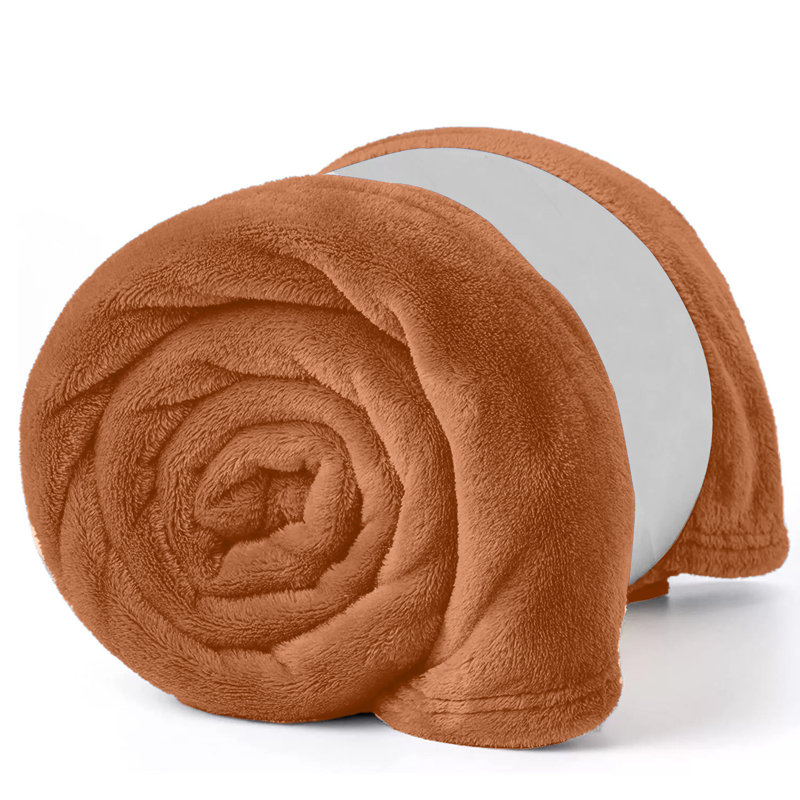 Reversible Plain Weave Fleece Throw Blanket, Rust, Single
