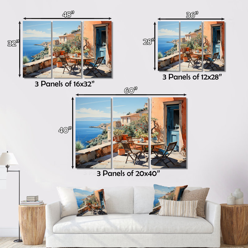 La Dolce, côte italienne IV, reproduction sur toile 3 pièces, H 32 po x l 48 po x P 1 po