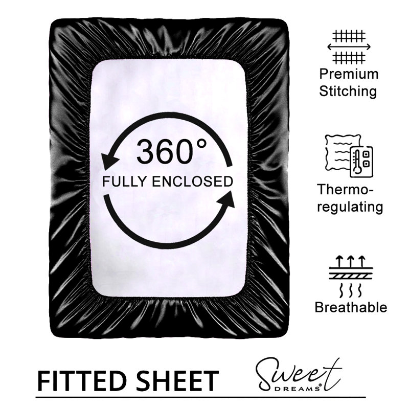 Silk Luxury Deep Box Fitted Sheet, Super King (6'), Black