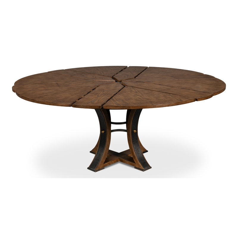 Tower Round Solid Oak Dining Table, Light Mink/Dark Hammered