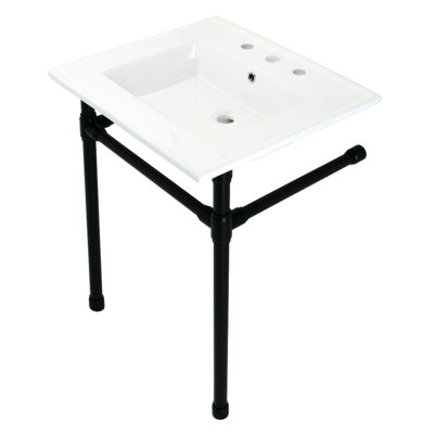 Ceramic Rectangle Console Bathroom Sink with Overflow