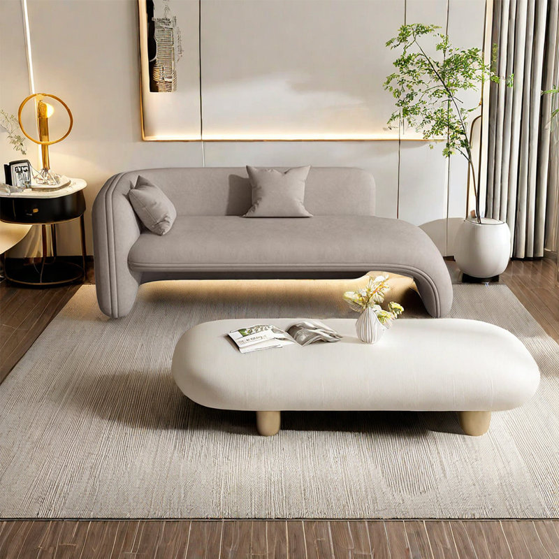 Chaise longue rembourrée Minimalist, Beige, Accoudoir à gauche (vu de face)
