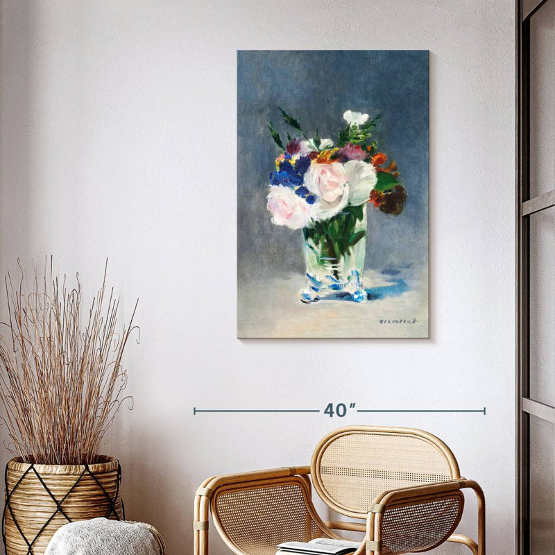 Fleurs dans un vase en cristal, H 39 po x l 26 po