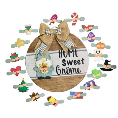 Gnome Door Hanger Welcome Sign With Interchangeable Holiday